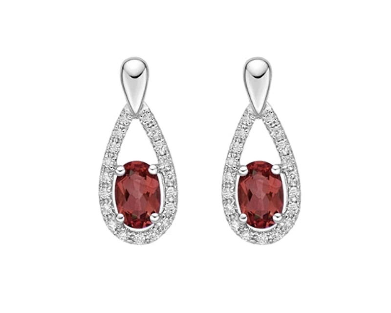 10K White Gold 1.00cttw Oval Cut Garnet and 0.14cttw Diamond Earrings