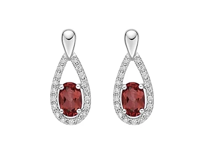 10K White Gold 1.00cttw Oval Cut Garnet and 0.14cttw Diamond Earrings