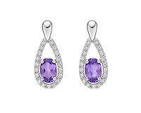 10K White Gold 0.75cttw Amethyst and 0.14cttw Diamond Drop Earrings with Butterfly Backs