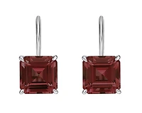 10K White Gold 6mm Emerald Cut Garnet Dangle Earrings with Leverbacks