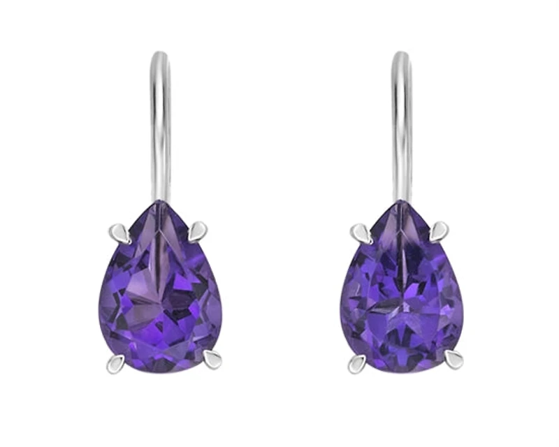 10K White Gold 1.30cttw Amethyst Drop Earrings with Lever Backs