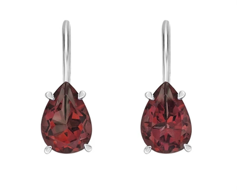 10K White Gold 7x5mm Pear Cut Garnet Dangle Earrings with Leverbacks