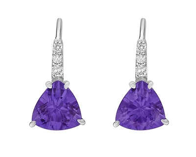 10K White Gold 1.35cttw Amethyst and 0.065cttw Diamond Dangle Earrings