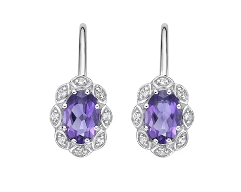 10K White Gold 0.80cttw Amethyst and 0.06cttw Diamond Dangle Earrings
