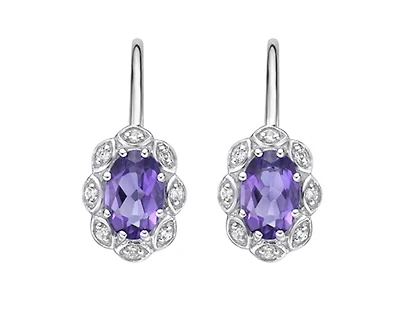 10K White Gold 0.80cttw Amethyst and 0.06cttw Diamond Dangle Earrings