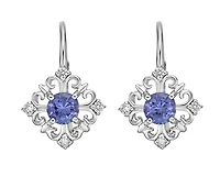 10K White Gold 4mm Round Cut Tanzanite and 0.10cttw Diamond Earrings with Leverbacks