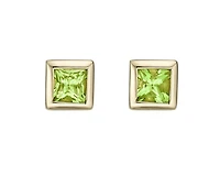 10K Yellow Gold 3mm Princess Cut Bezel Set Peridot Earrings