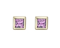 10K Yellow Gold 3mm Princess Cut Pink Tourmaline Stud Earrings with Butterfly Backings