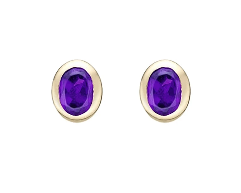 10K Yellow Gold 0.25cttw Oval Cut Amethyst Bezel Set Stud Earrings
