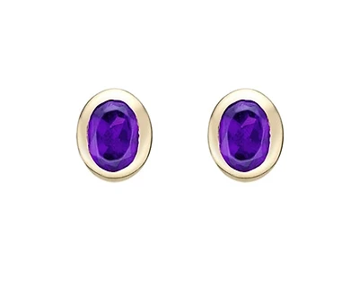 10K Yellow Gold 0.25cttw Oval Cut Amethyst Bezel Set Stud Earrings