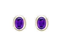 10K Yellow Gold 0.25cttw Oval Cut Amethyst Bezel Set Stud Earrings