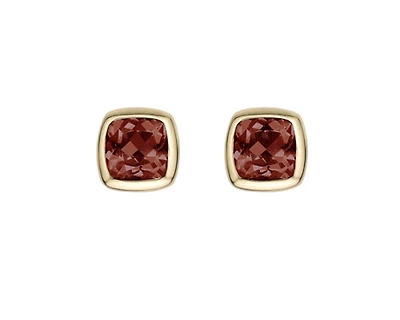 10K Yellow Gold 4mm Cushion Cut Garnet Stud Earrings with Butterfly Backings
