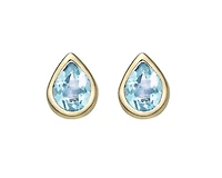 10K Yellow Gold 4x3mm Blue Topaz Pear Cut Bezel Set Earrings