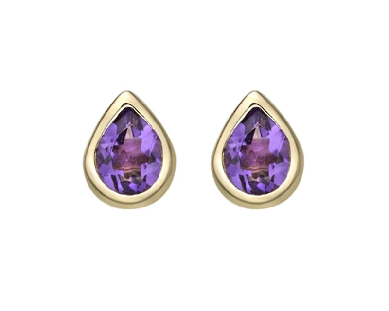 10K Yellow Gold 0.35cttw Pear Cut Amethyst Bezel Set Stud Earrings