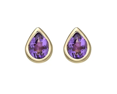 10K Yellow Gold 0.35cttw Pear Cut Amethyst Bezel Set Stud Earrings