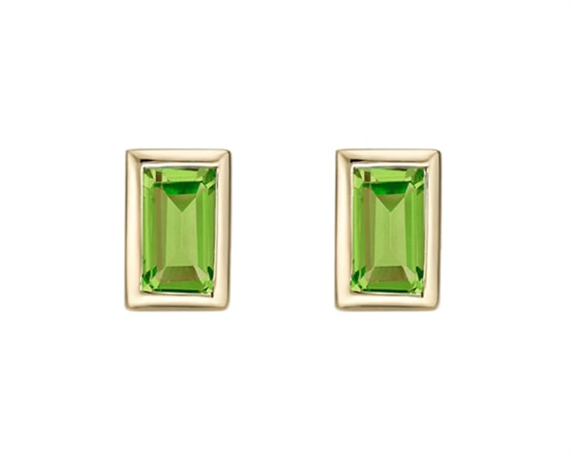 10K Yellow Gold 4x2mm Baguette Cut Peridot Stud Earrings with Butterfly Backings