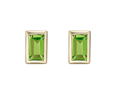 10K Yellow Gold 4x2mm Baguette Cut Peridot Stud Earrings with Butterfly Backings