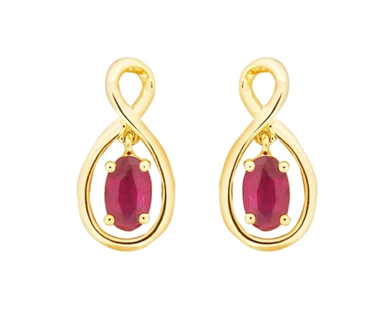 10K Yellow Gold 5x3mm Oval Cut Ruby Dangle Earrings with Butterfly Backings