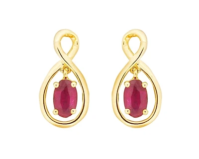 10K Yellow Gold 5x3mm Oval Cut Ruby Dangle Earrings with Butterfly Backings