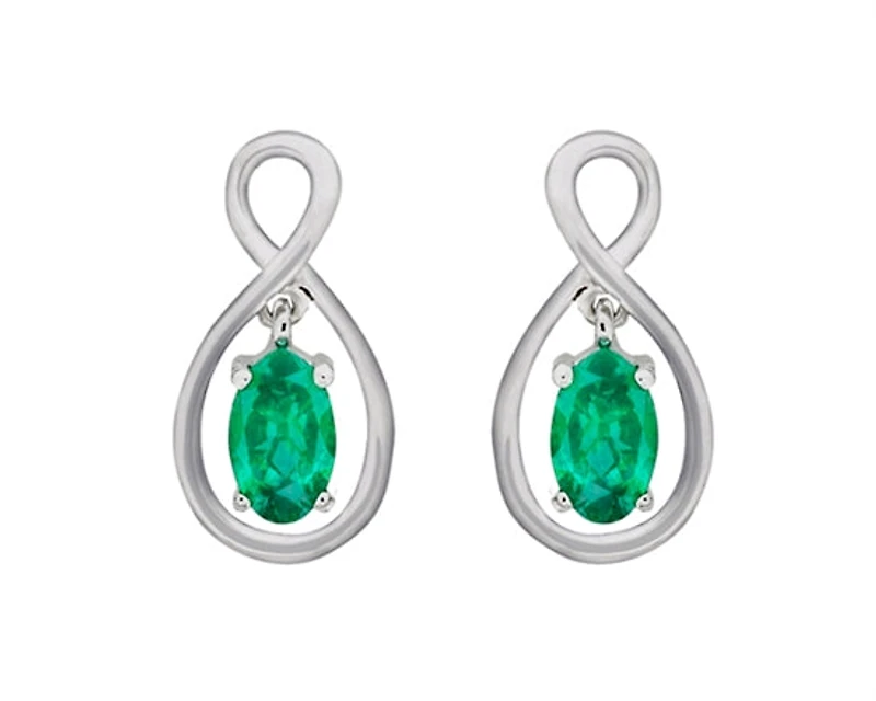 10K White Gold 0.40cttw Oval Cut Emerald Earrings