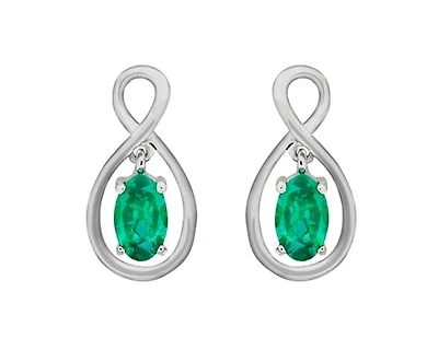 10K White Gold 0.40cttw Oval Cut Emerald Earrings