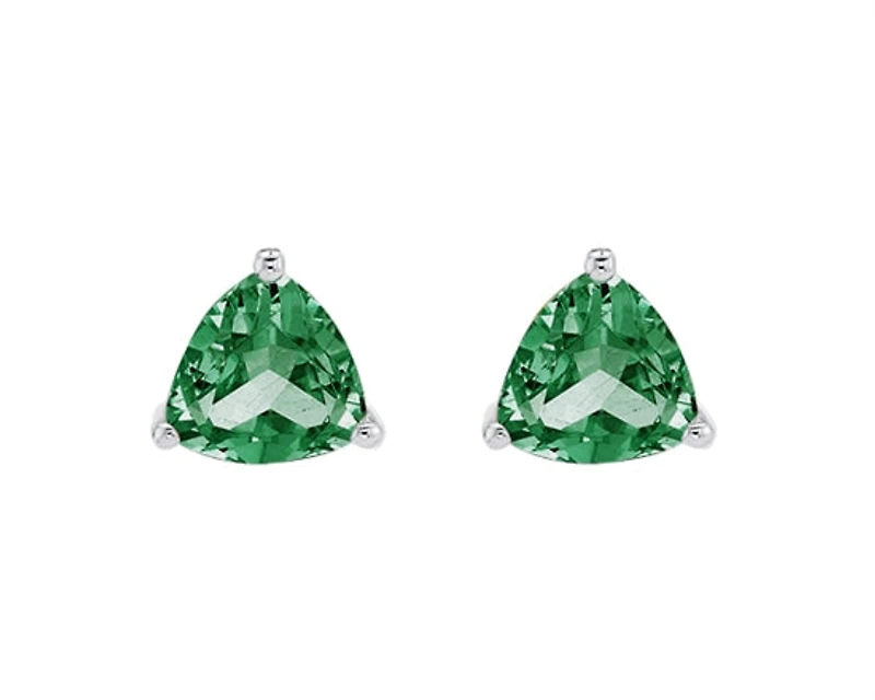 10K White Gold 4mm Trillion Cut Emerald Stud Birthstone Earrings with Butterfly Backings