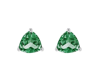 10K White Gold 4mm Trillion Cut Emerald Stud Birthstone Earrings with Butterfly Backings