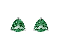 10K White Gold 4mm Trillion Cut Emerald Stud Birthstone Earrings with Butterfly Backings