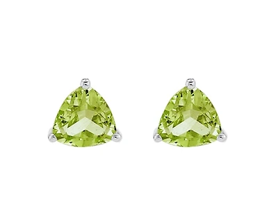10K White Gold 4mm Trillion Cut Peridot Birthstone Stud Earrings with Butterfly Backings