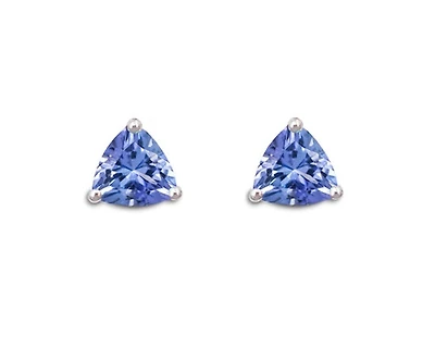 10K White Gold 4mm Trillion Cut Sapphire Stud Birthstone Earrings with Butterfly Backings