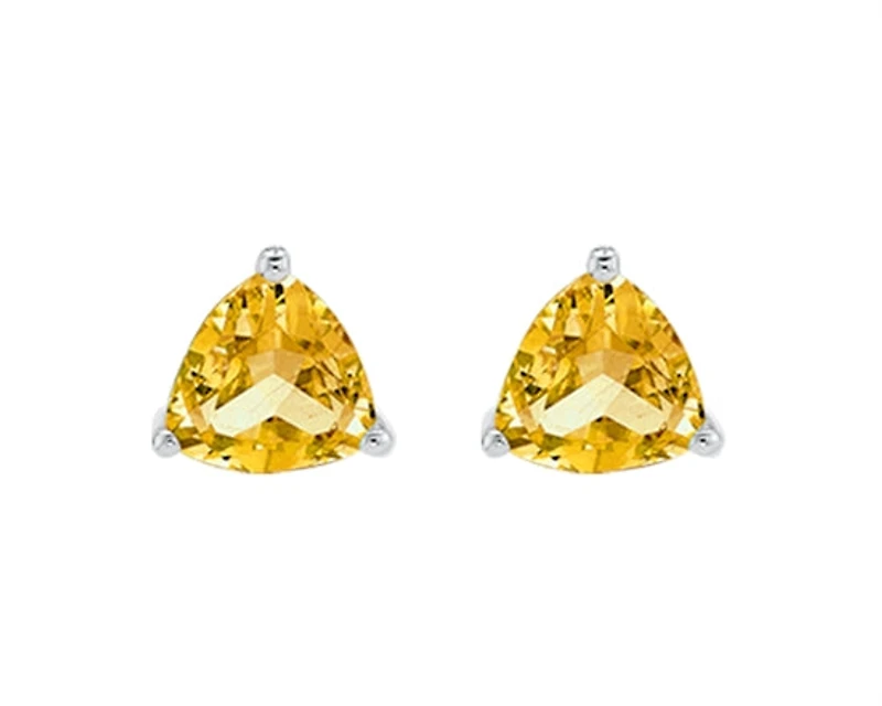 10K White Gold 4mm Trillion Cut Citrine Stud Birthstone Earrings with Butterfly Backings