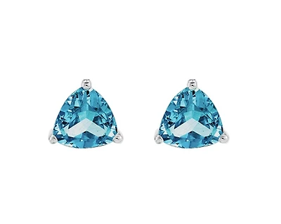 10K White Gold 4mm Trillion Cut Swiss Blue Topaz Stud Birthstone Earrings
