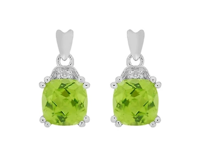 10K White Gold Cushion Cut Peridot and 0.01cttw Diamond Dangle Earrings with Butterfly Backings