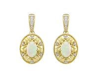 10K Yellow Gold 6x4mm Oval Cut Opal and 0.09cttw Diamond Dangle Earrings with Butterfly Backings