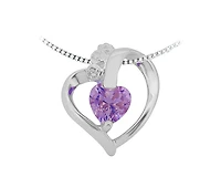 10K White Gold Amethyst and Diamond Heart Pendant, 18"