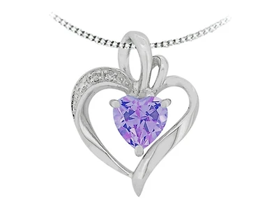 10K White Gold Amethyst & Diamond Heart Pendant, 18"