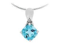 10K White Gold 6mm Cushion Cut Swiss Blue Topaz and 0.008cttw Diamond Necklace - 18 Inches