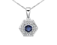 10K White Gold 3.80mm Round Cut Sapphire and 0.05cttw Diamond Halo Pendant - 18 inches