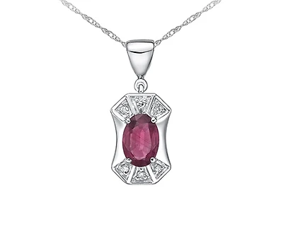 10K White Gold 6x4mm Oval Cut Ruby and 0.03cttw Diamond Pendant  - 18 Inches