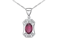 10K White Gold 6x4mm Oval Cut Ruby and 0.03cttw Diamond Pendant  - 18 Inches