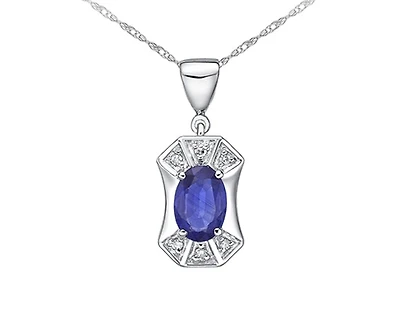 10K White Gold 6x4mm Oval Cut Tanzanite and 0.03cttw Diamond Pendant - 18 Inches