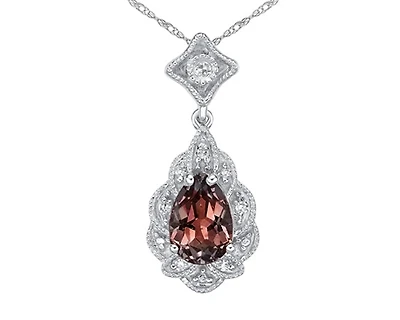 10K White Gold 7x5mm Pear Cut Garnet and 0.03cttw Diamond Scallop Halo Pendant - 18 inches