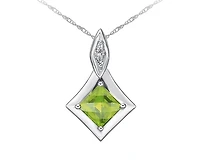 10K White Gold 5mm Princess Checkerboard Cut Peridot and 0.015cttw Diamond Pendant - 18 inches