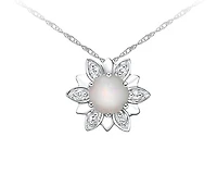 10K White Gold 5mm Round Cut White Opal and 0.03cttw Diamond Pendant - 18 Inches