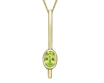 10K Yellow Gold 6x4mm Oval Cut Peridot Pendant - 18 inches