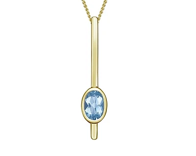 10K Yellow Gold 6x4mm Oval Cut Aquamarine Pendant - 18"