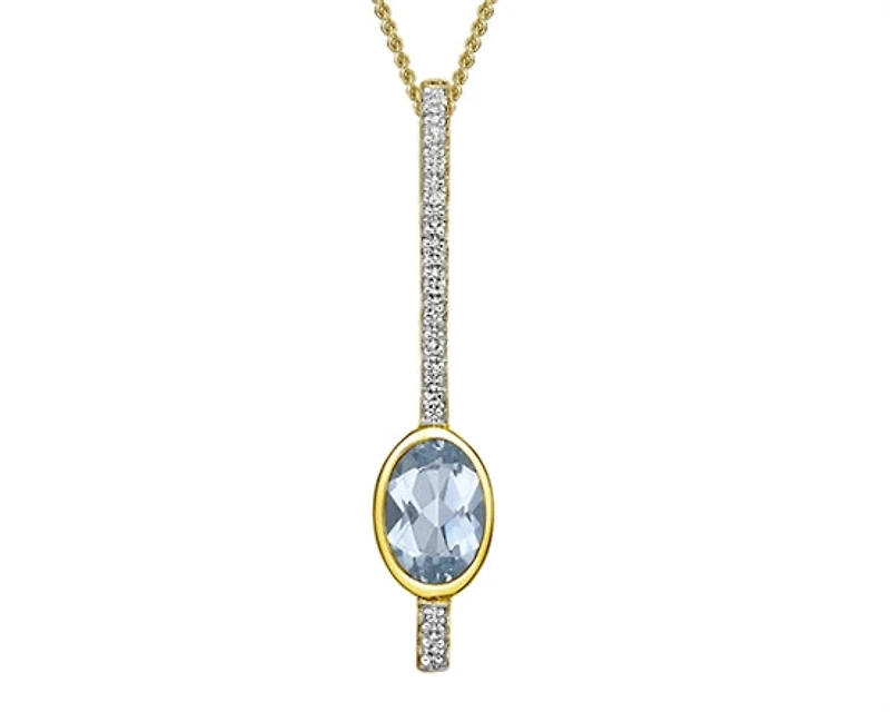 10K Yellow Gold 6x4mm Oval Cut Aquamarine & 0.05cttw Diamond Pendant - 18"