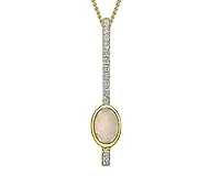 10K Yellow Gold 6x4mm Oval Cut White Opal and Diamond Pendant - 18 Inches