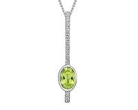 10K White Gold 6x4mm Oval Cut Peridot and Diamond Pendant - 18 inches