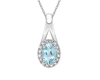 10K White Gold 7x5mm Oval Cut Aquamarine and 0.08cttw Diamond Pendant - 18"